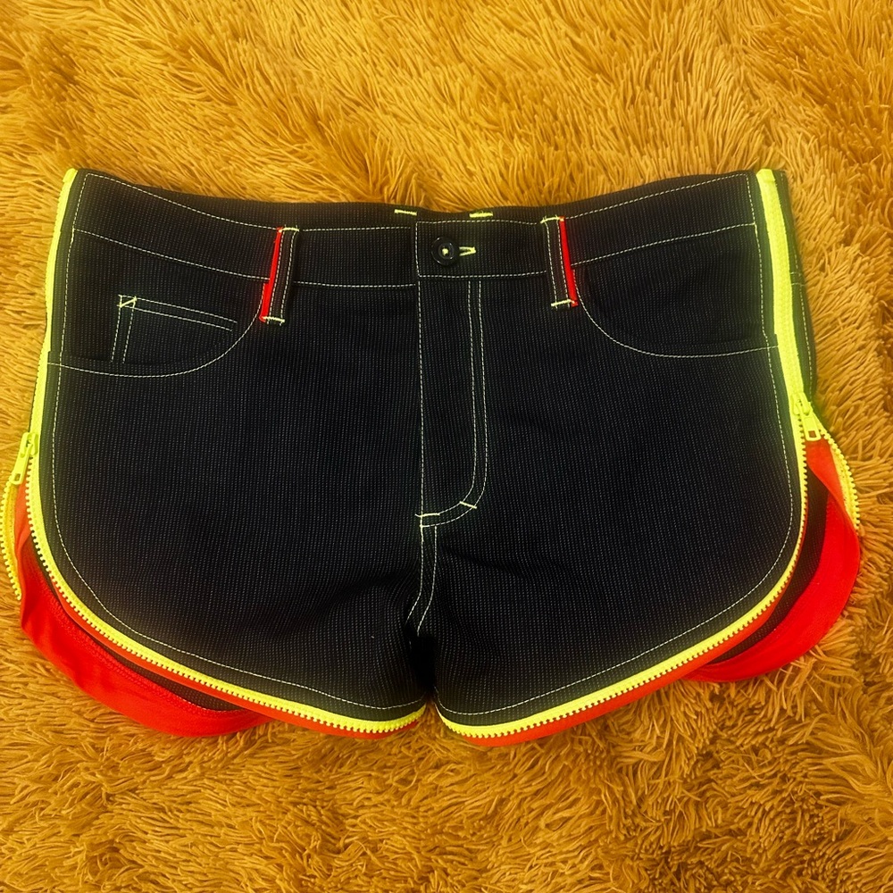 Andrew Christian Black and Red Jean Shorts